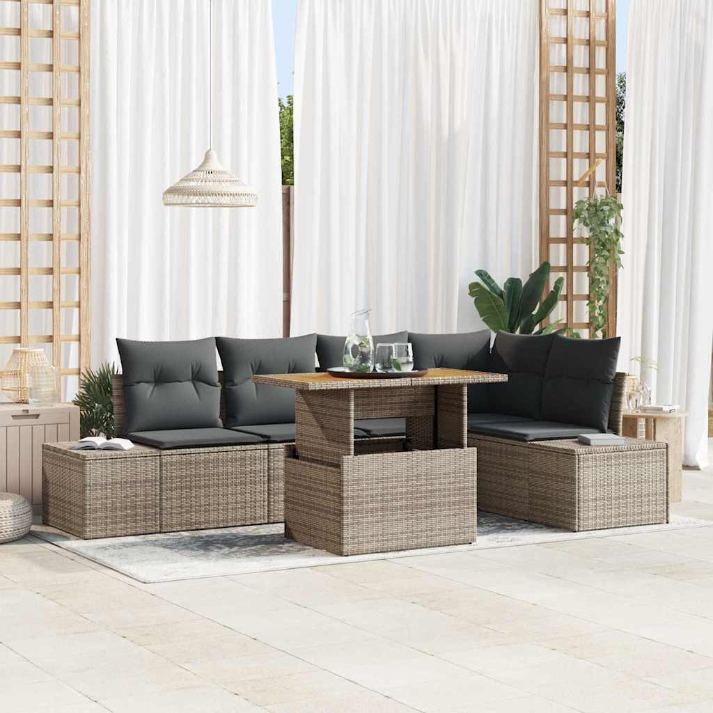 6-Teiliges Gartensofa-Set Mit Kissen, , Aus Poly-Rattan