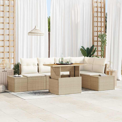 6-Teiliges Gartensofa-Set Mit Kissen, , Aus Poly-Rattan