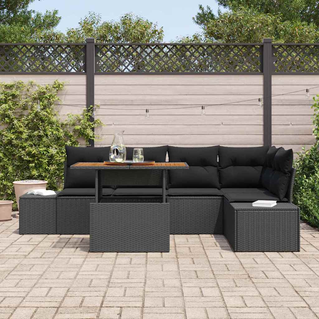 6-Teiliges Gartensofa-Set Mit Kissen, , Aus Poly-Rattan