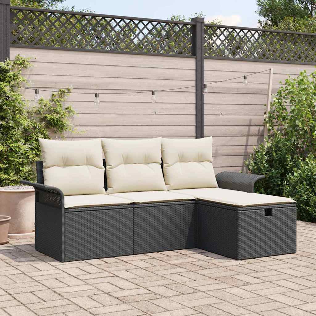 4-Tlg. Garten-Sofagarnitur Mit Kissen Poly Rattan
