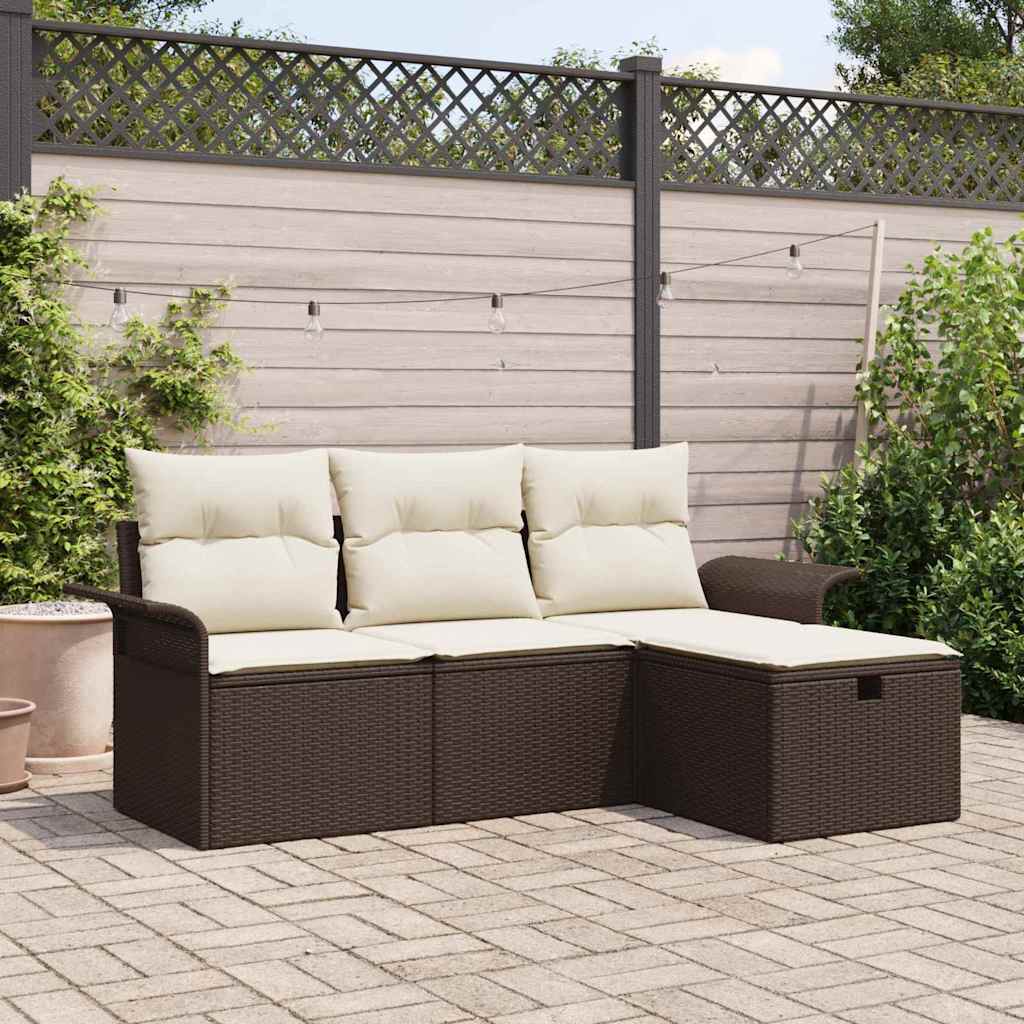 4-Tlg. Garten-Sofagarnitur Mit Kissen Poly Rattan