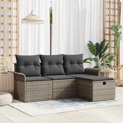 4-Tlg. Garten-Sofagarnitur Mit Kissen Poly Rattan