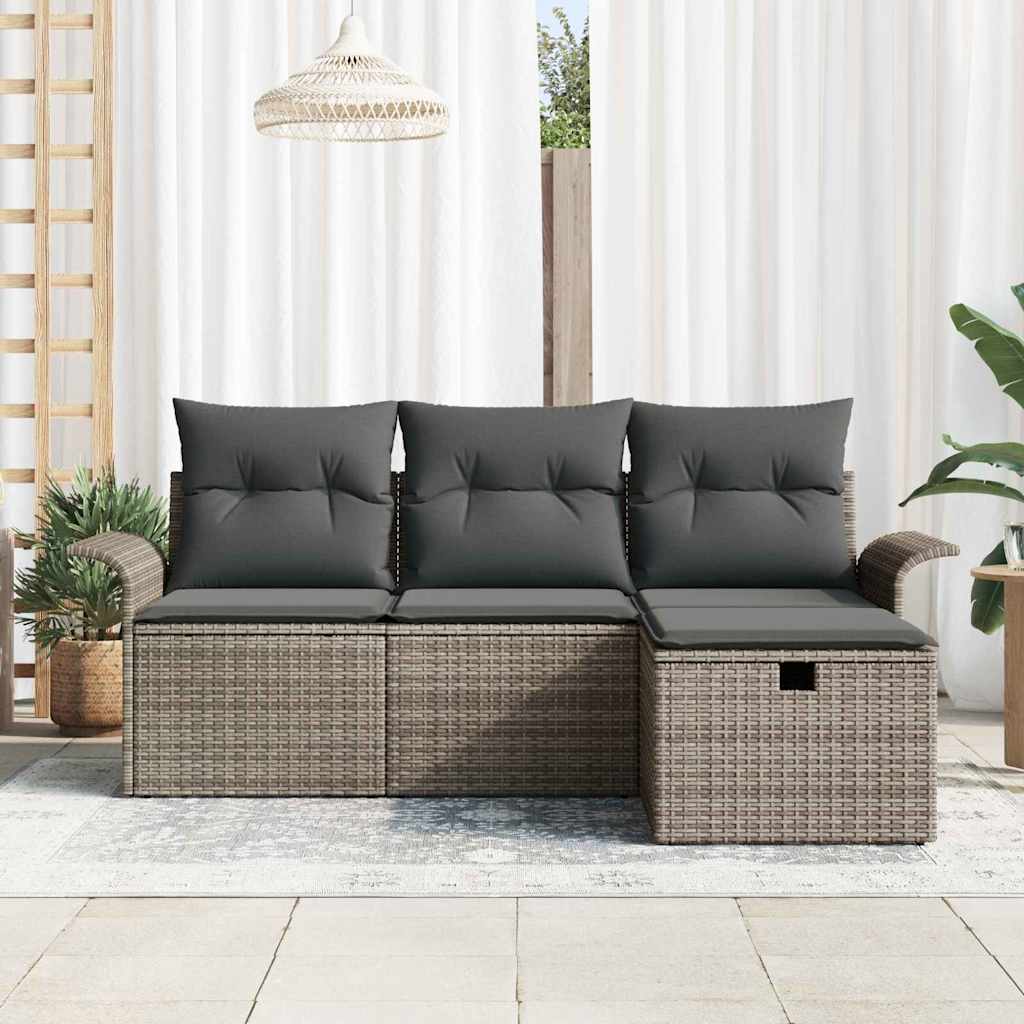 4-Tlg. Garten-Sofagarnitur Mit Kissen Poly Rattan