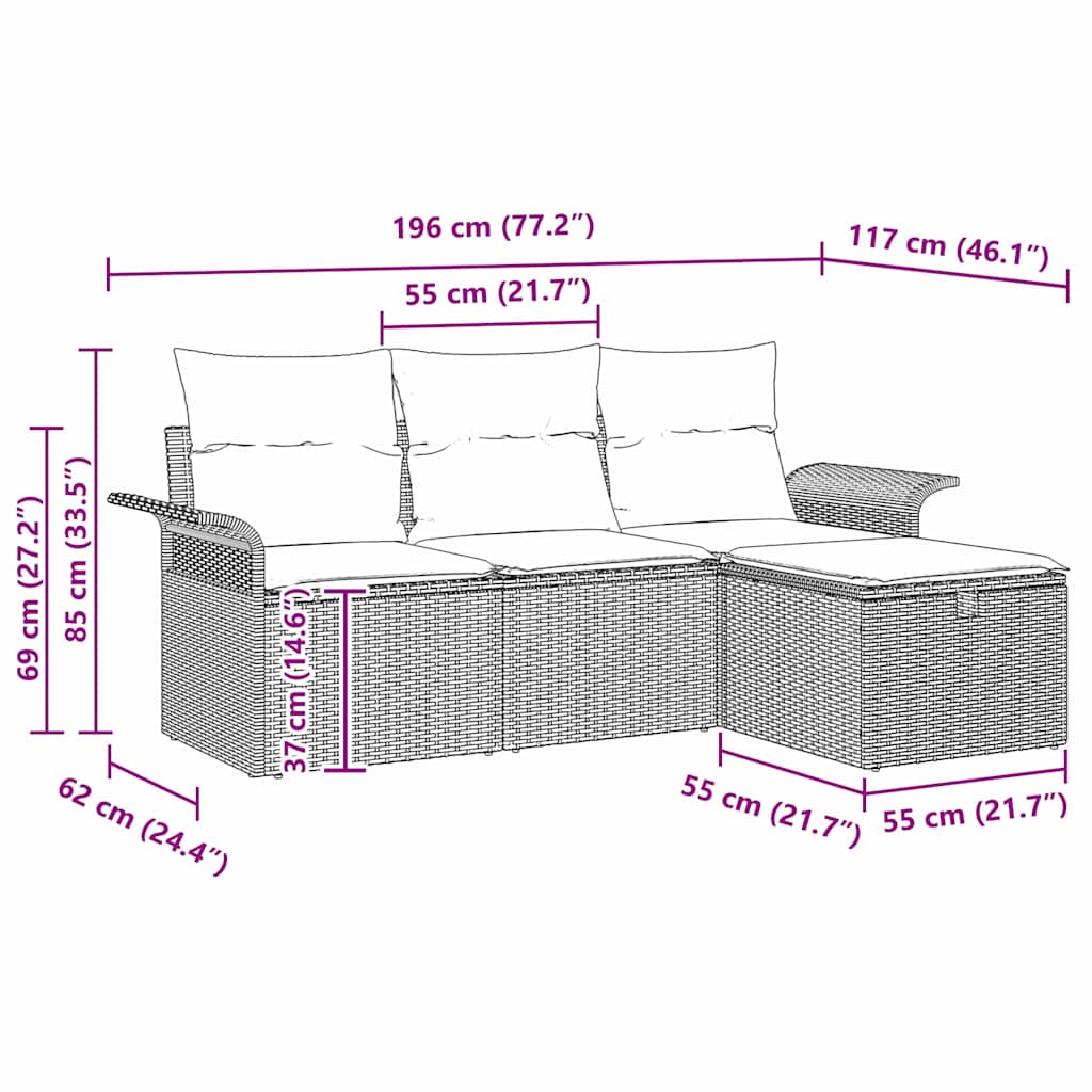 4-Tlg. Garten-Sofagarnitur Mit Kissen Poly Rattan