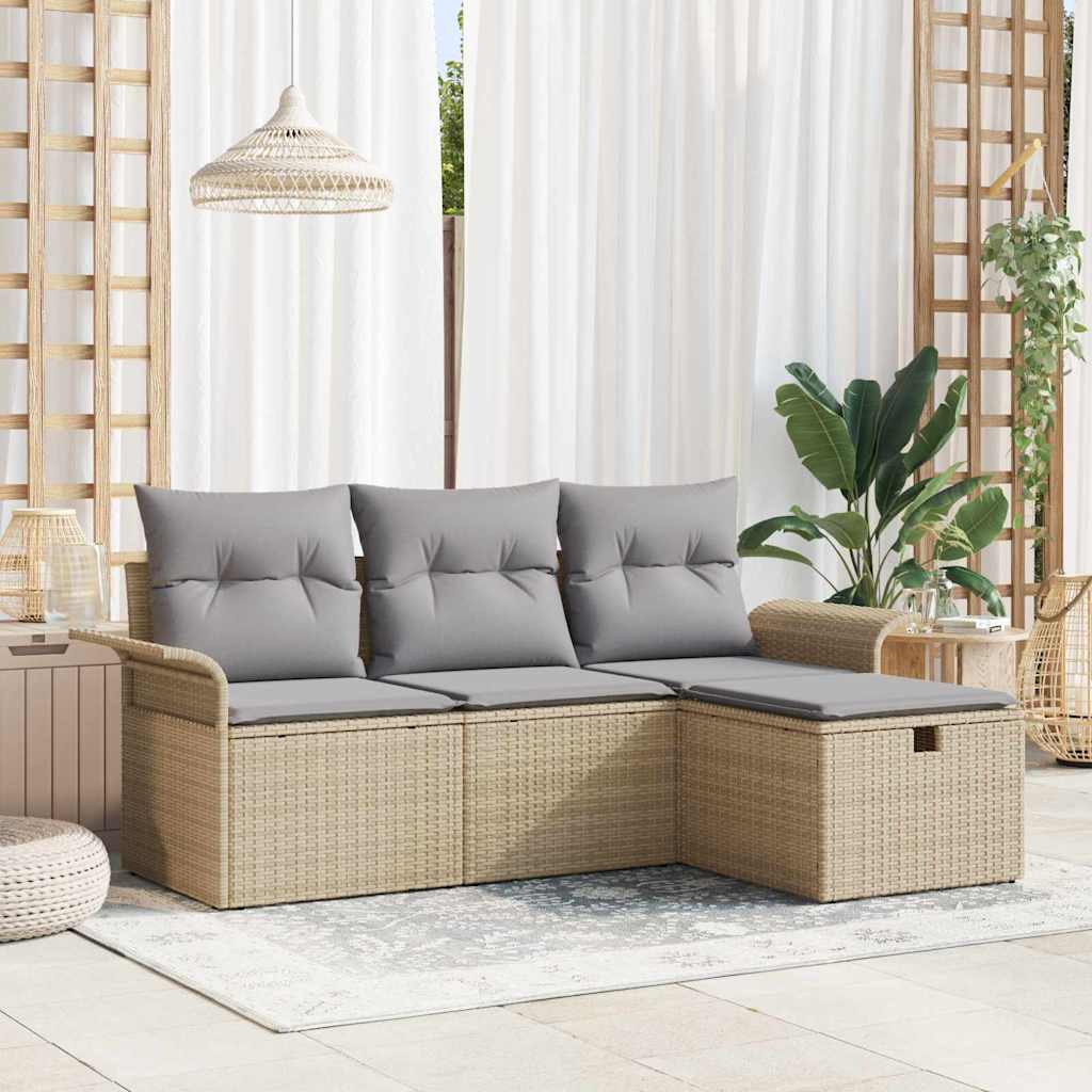 4-Tlg. Garten-Sofagarnitur Mit Kissen Poly Rattan