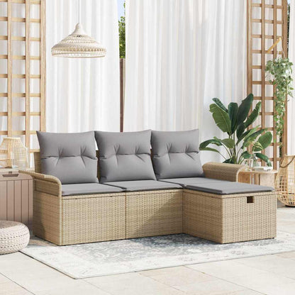 4-Tlg. Garten-Sofagarnitur Mit Kissen Poly Rattan