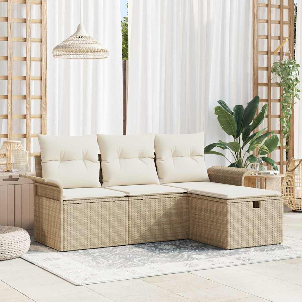 4-Tlg. Garten-Sofagarnitur Mit Kissen Poly Rattan