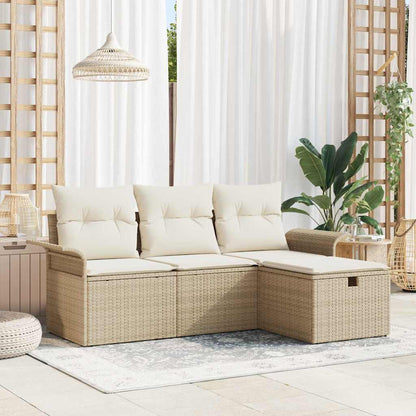 4-Tlg. Garten-Sofagarnitur Mit Kissen Poly Rattan