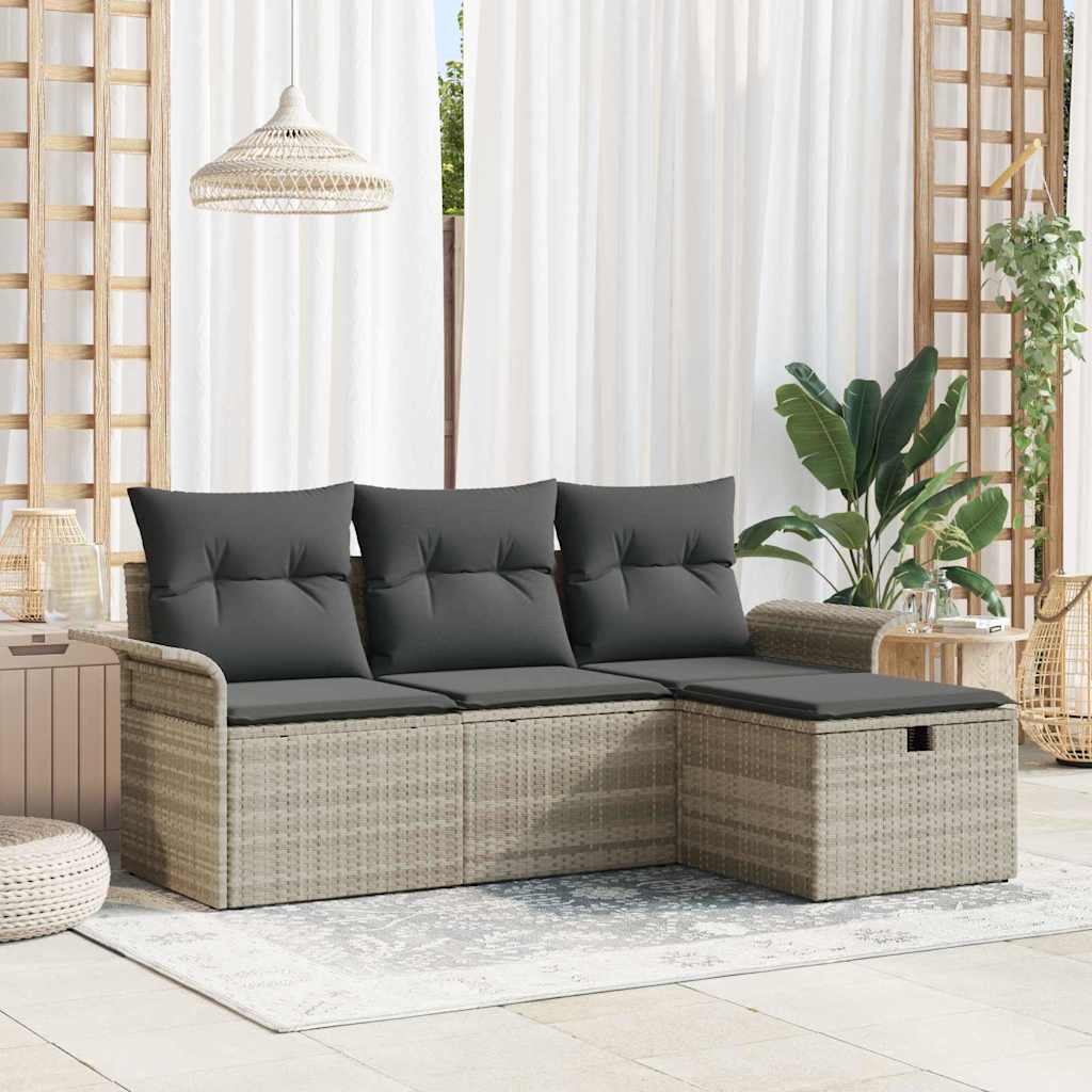 4-Tlg. Garten-Sofagarnitur Mit Kissen Poly Rattan