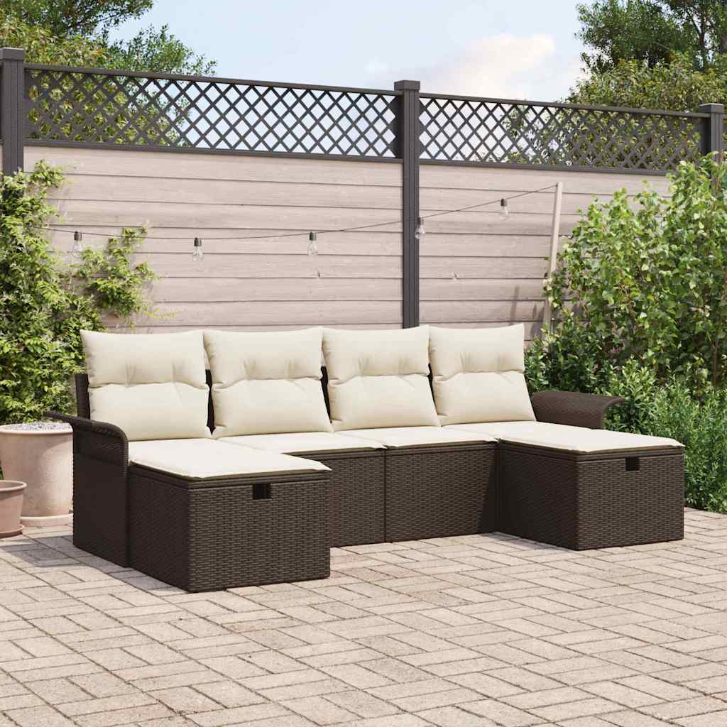 6-Tlg. Garten-Sofagarnitur Mit Kissen Poly Rattan