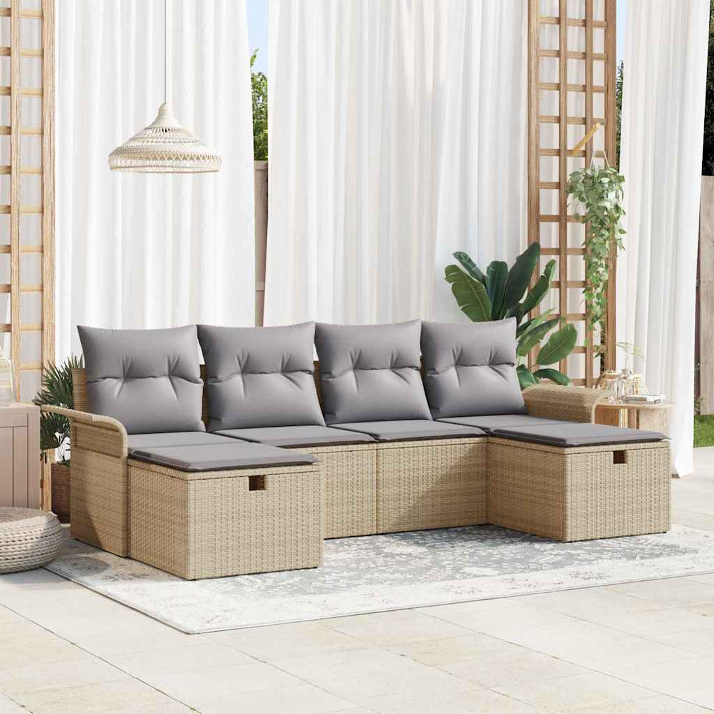6-Tlg. Garten-Sofagarnitur Mit Kissen Poly Rattan